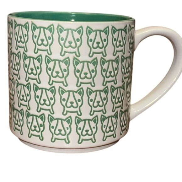 Boston Terrier Pattern Stackable Ceramic Mug With Teal Interior - Picture 1 of 6